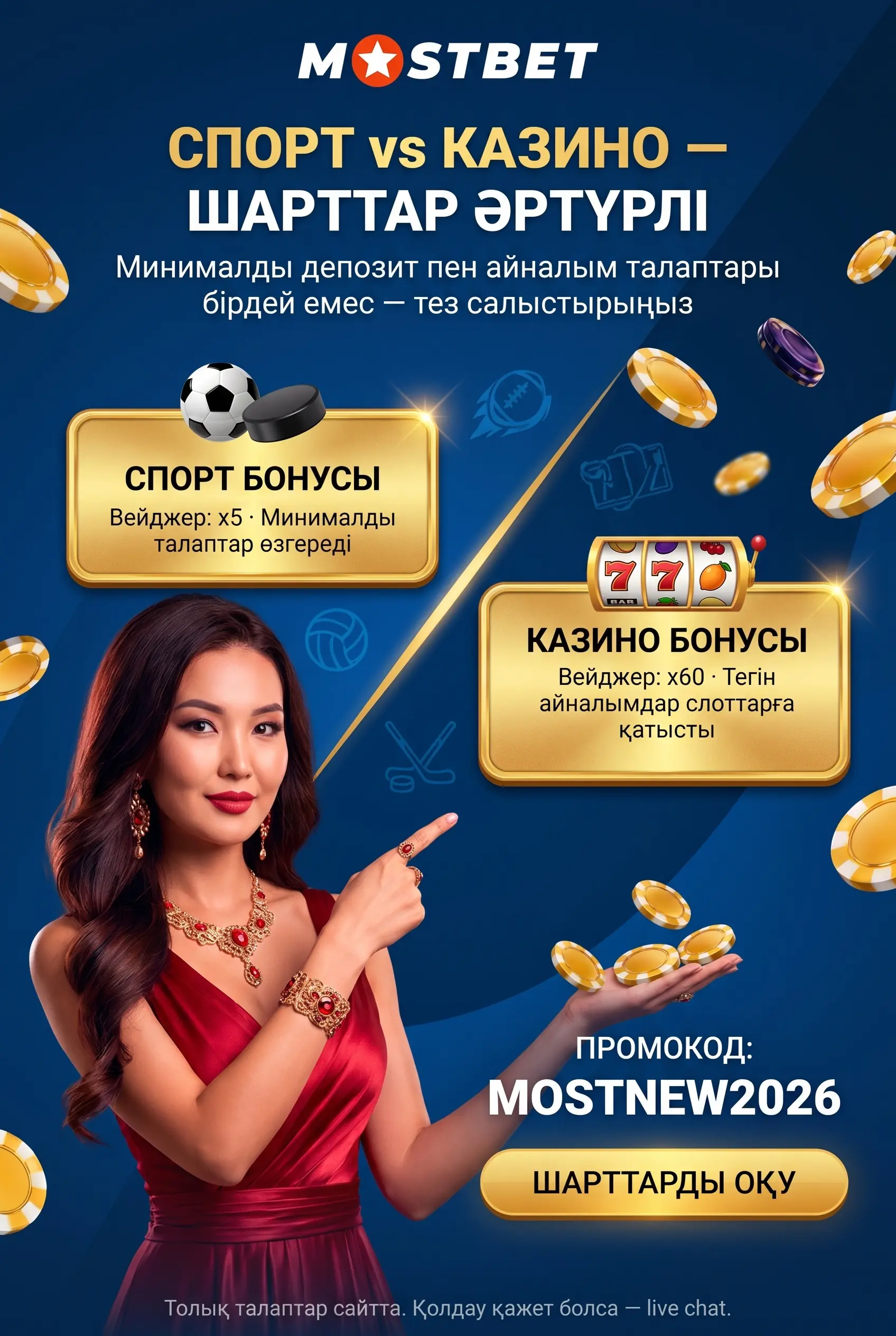 Таблица условий бонусов Mostbet